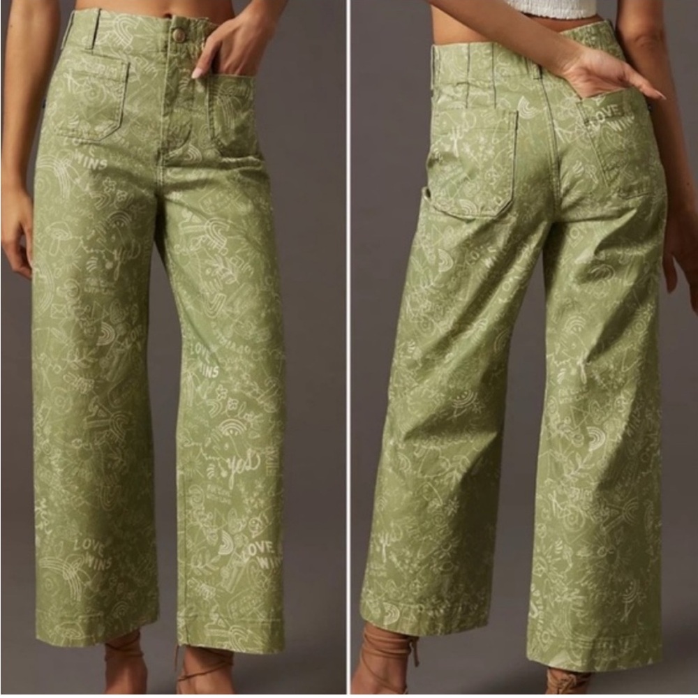 Anthropologie Pilcro The Skipper Love Wins Green Cropped Pants - Picture 3 of 8
